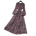 French romantic style printed dress - women's spring/autumn slimming a-line pleated flowy maxi dress - commute chic