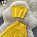 summer new arrival: yellow pleated two-piece set - women's summer sweet & spicy layered cake skirt commute chic outfit