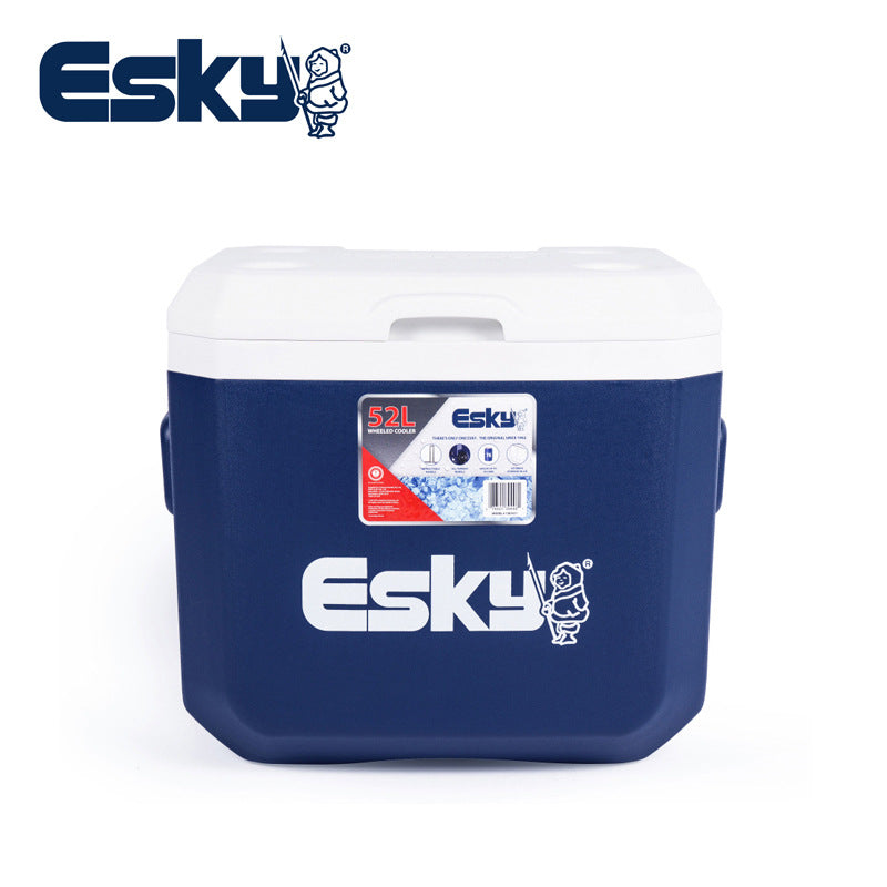 Esky outdoor camping wheeled cooler with pull rod, 52l large capacity, multi-functional car refrigerator for sea fishing and fresh food preservation