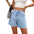 European and american style high-waisted frayed hem denim shorts - women's new summer light blue straight-leg five-pocket shorts - versatile, slimming, and relaxed fit denim