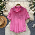 K-stylework clothing style yellow comfortable breathable short-sleeved shirt women's summer lapel looseeasiest for matchslimming looktops