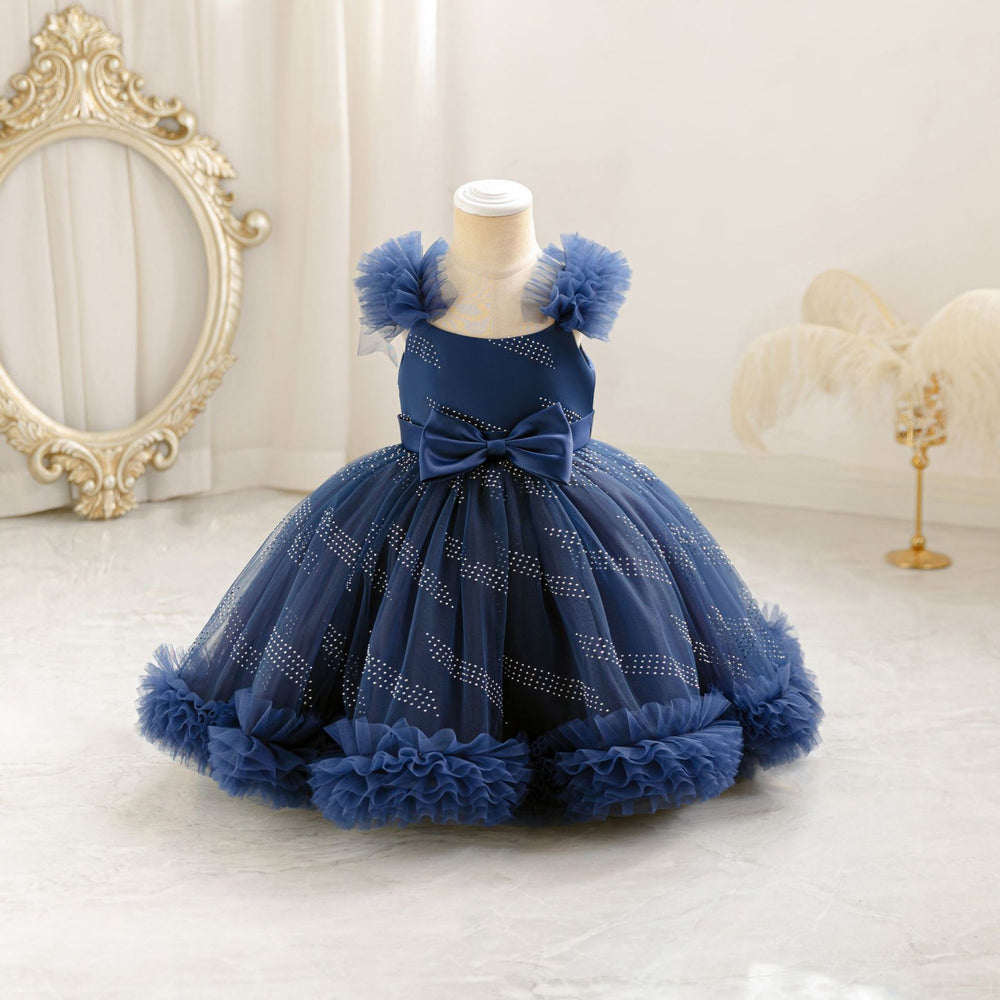 New children's tulle dress birthday party evening gown diamond mesh princess dress diamond kids formal dress 140cm and under