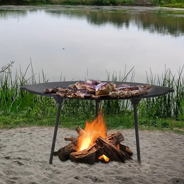 Outdoor camping barbecue pan cast iron baking pan removable baking pan flat bottom large baking pan cast iron large pan camping