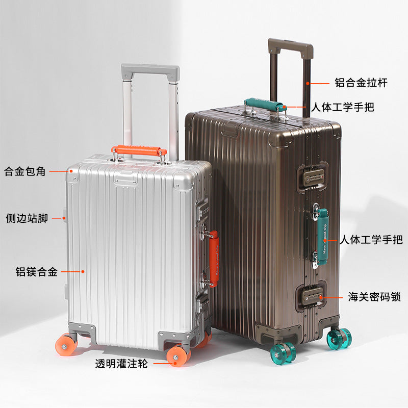 2025 all-aluminum magnesium alloy 28 tie rod suitcase women's 20-inch boarding men's fashion injection molding wheel password box portable