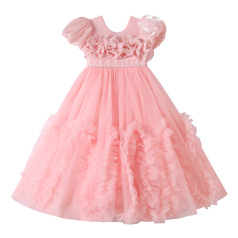 Girls' formal dresses mesh flower girl wedding dresses evening gowns piano recital little girl runway  new cross-border ready stock