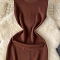 Sense of designfashion round neck sleeveless dress women's summer thin silmslimming look slit hip-covering knitting skirt long skirt