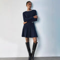 autumn ins women's long sleeves pleated knittingknitting long sleeves high waistdress