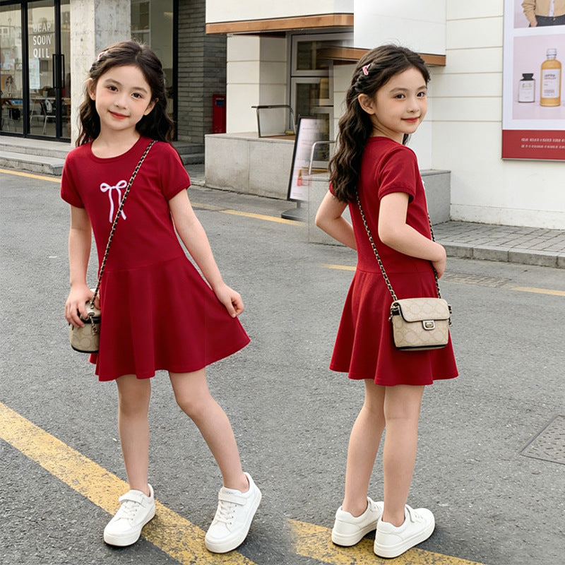 Girls' summer dress - new  collection - elementary school butterfly knot skirt - cute girl's dress - trendy casual style