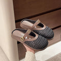 2025 summer new arrival: woven, hollow-out, breathable, minimalist, versatile, casual, comfortable, low-cut, wearable-out, flat, half-slipper women's shoes