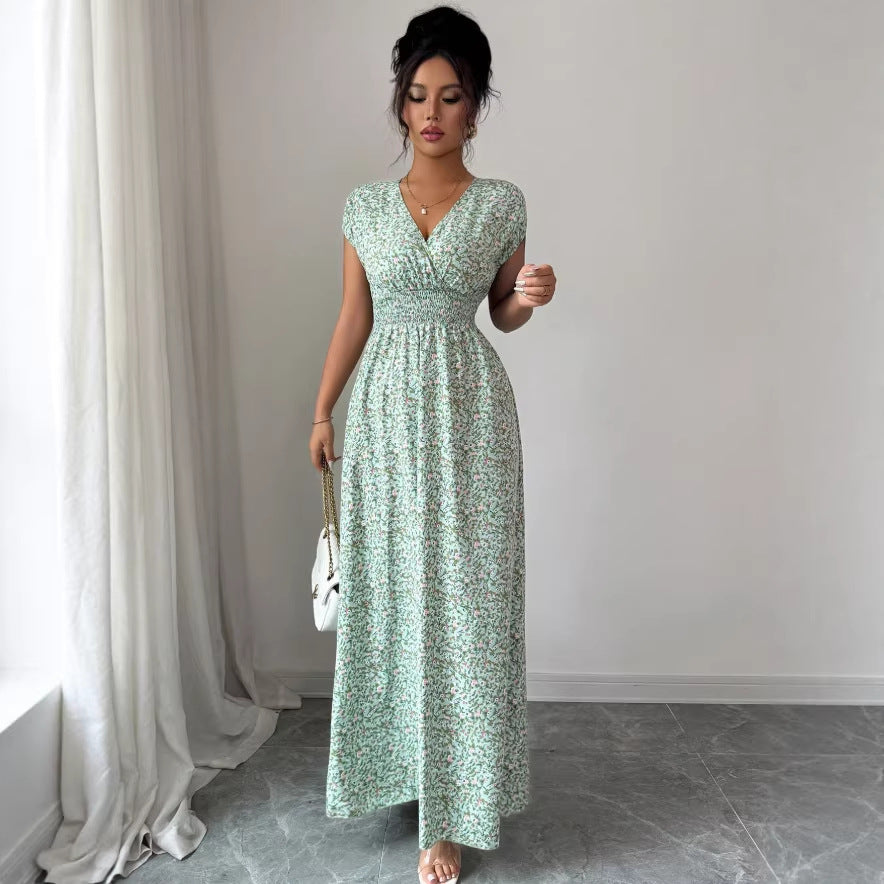 new french-style v-neck summer slim-fit dress
