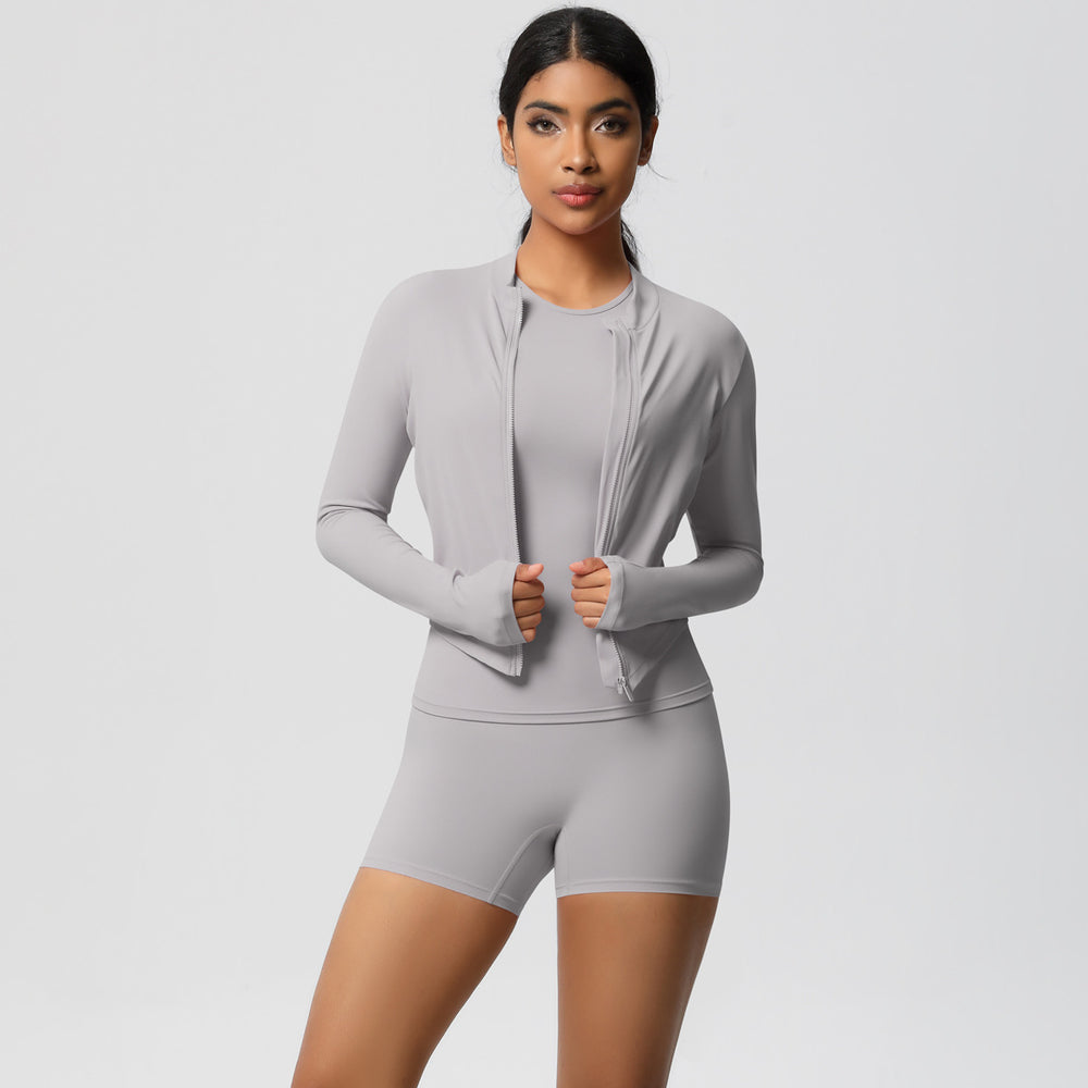 New arrival: barely-there brushed solid color outerwear with casual yoga set - perfect for outdoor running, sports, and fitness (3-piece set)