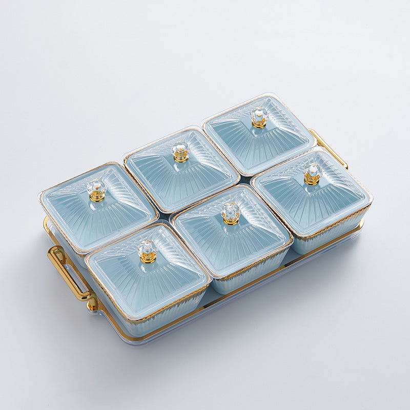 New arrival cream style dried fruit box for home ceramic divided dried fruit plate high-looking gold-rimmed snack plate living room candy plate