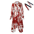 European and american export women's summer new fashionable elegant printed turn-down collar long sleeve irregular skirt printed european and american dress
