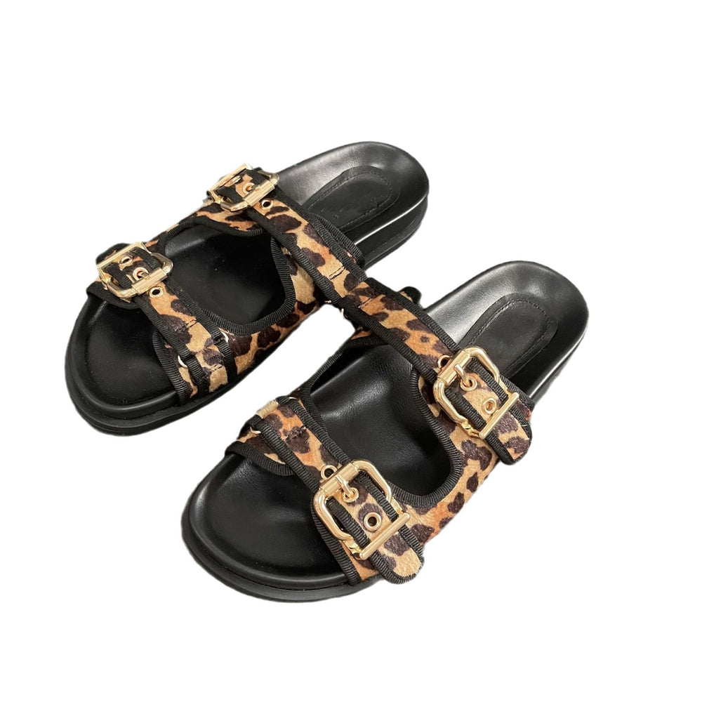 Spanish summer new platform thong sandals leopard print buckle strap flat beach sandals for women