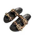 Spanish summer new platform thong sandals leopard print buckle strap flat beach sandals for women
