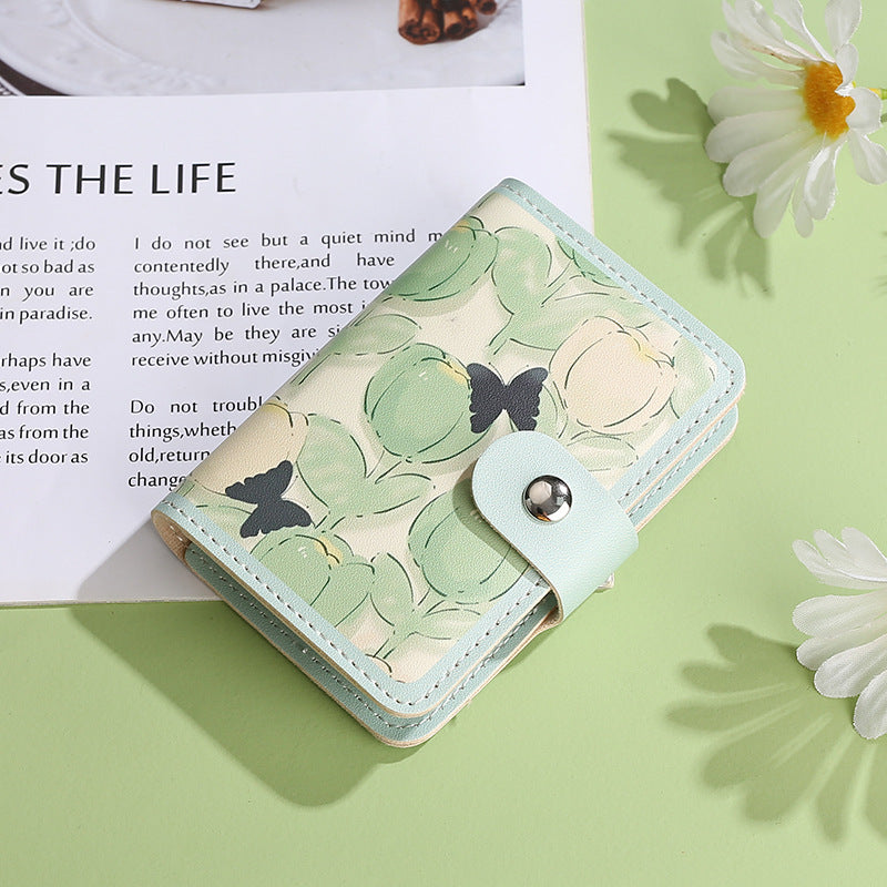 Small fresh three-fold wallet, short women's  explosion, portable driver's license card holder, three-fold storage change purse.