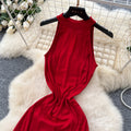 European and american pure desire style sleeveless dress women's summer sexy backless waist slimming look hot girl chic large swing long skirt