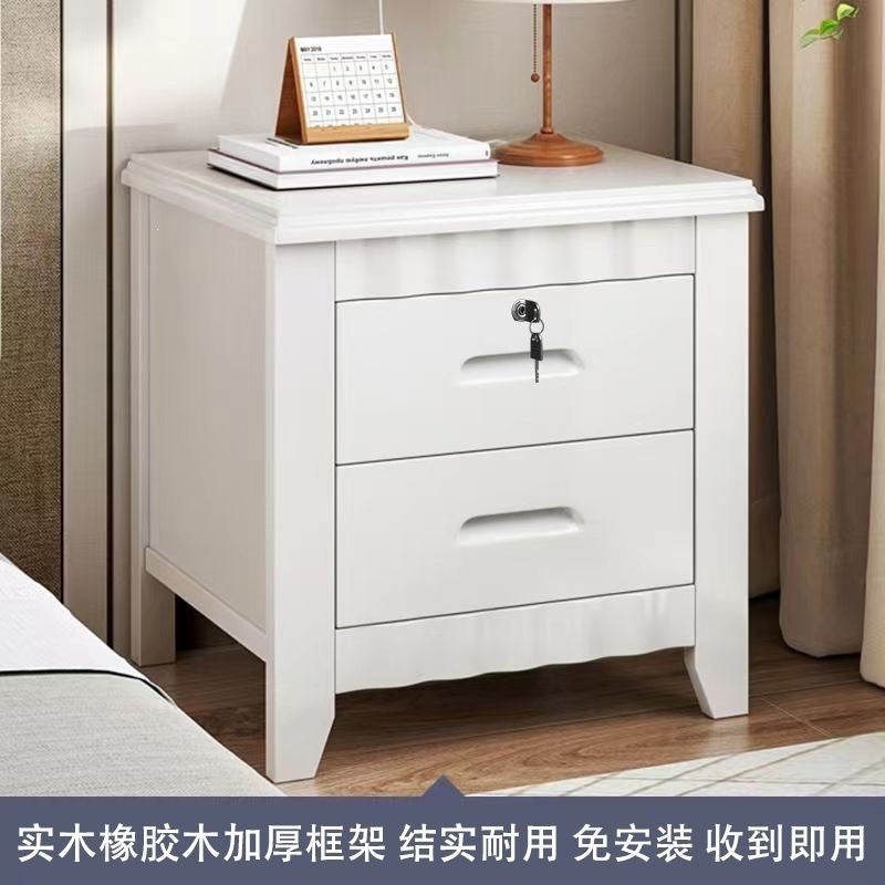 Solid wood bedside table for home bedroom, lockable storage cabinet, small rental room bedside storage chest, no assembly required