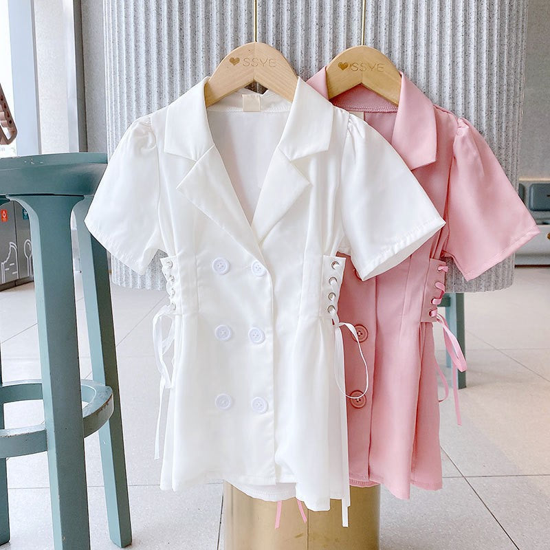 new girls' summer dress - lightweight korean style, slimming, elegant blazer dress for toddler and young girls, princess style
