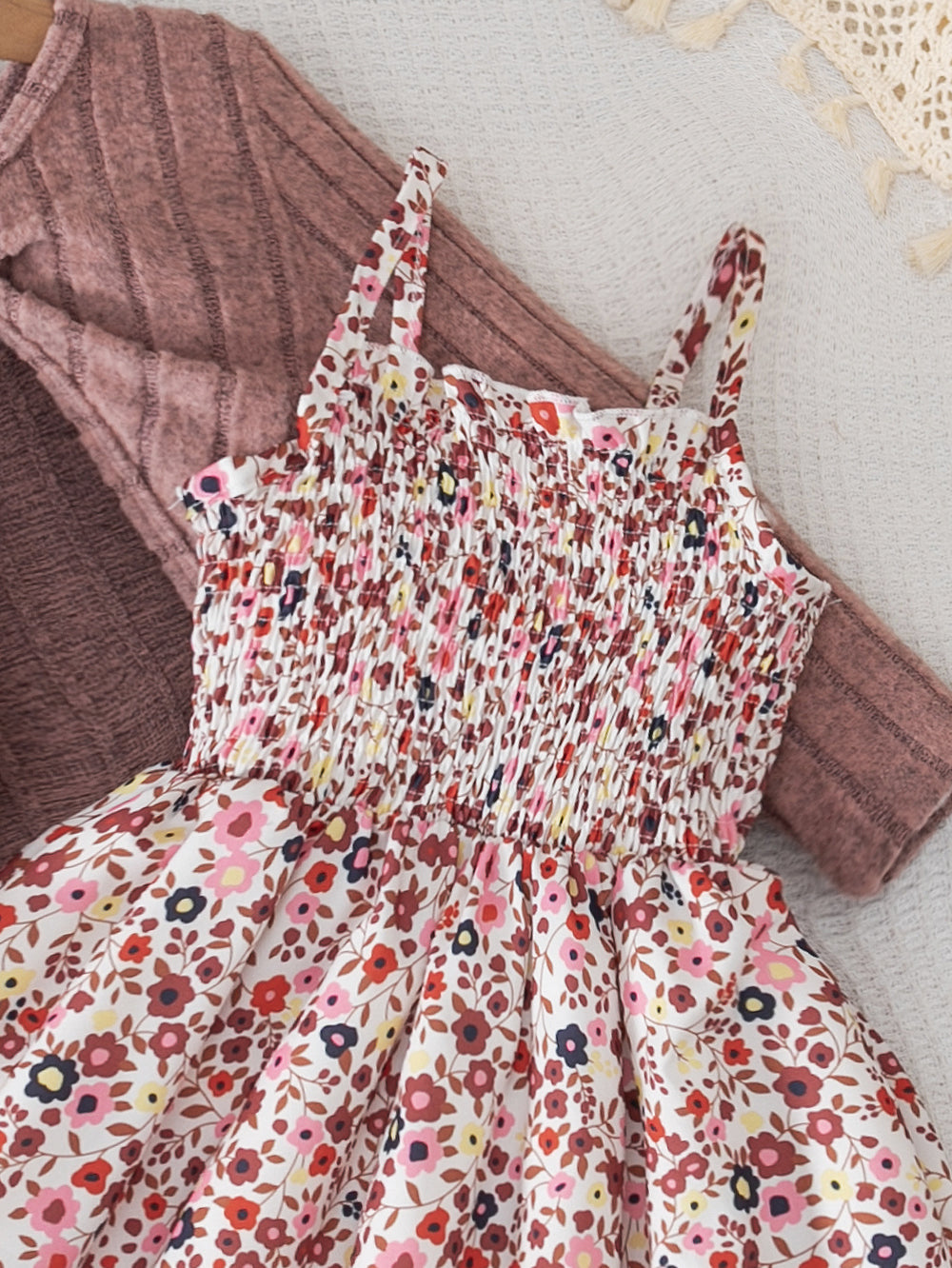 autumn new arrivals: european & american style textured shawl long-sleeve floral dress for girls - princess style