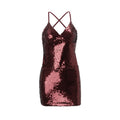 European and american women's clothing  autumn new sexy open-back nightclub hot girl sequin lace-up bodycon mini dress