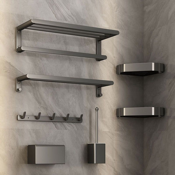 Factory direct sales gun gray bath towel rack bathroom rack toilet non-punching space aluminum hotel towel rack
