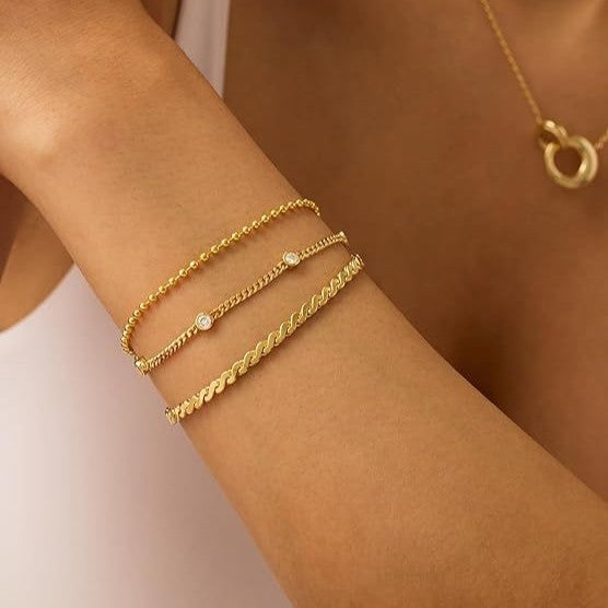 Amazon cross-border cubic zirconia inlaid stainless steel bead chain stackable bracelet three-piece set - trending new arrivals 2024
