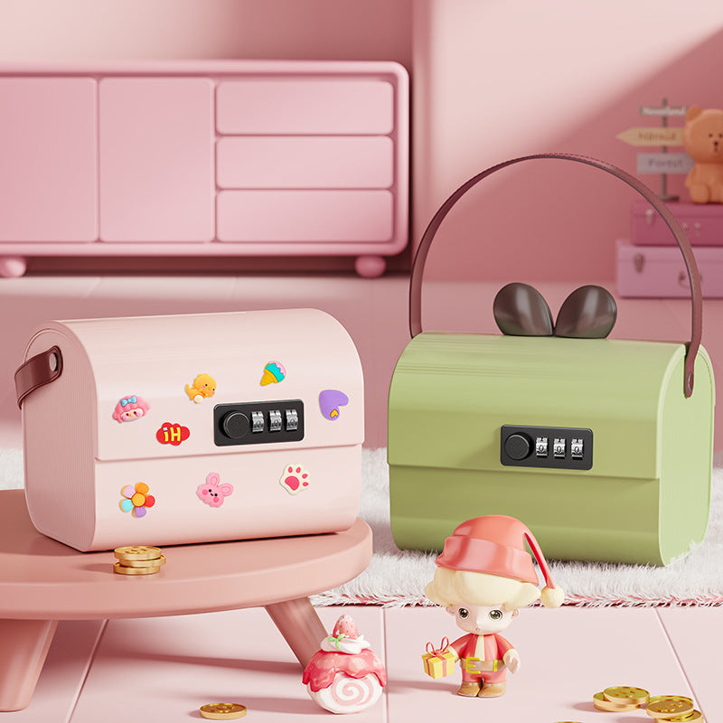 Password lock storage box Plastic children's cartoon deposit box Desktop storage box Large capacity Privacy file storage box