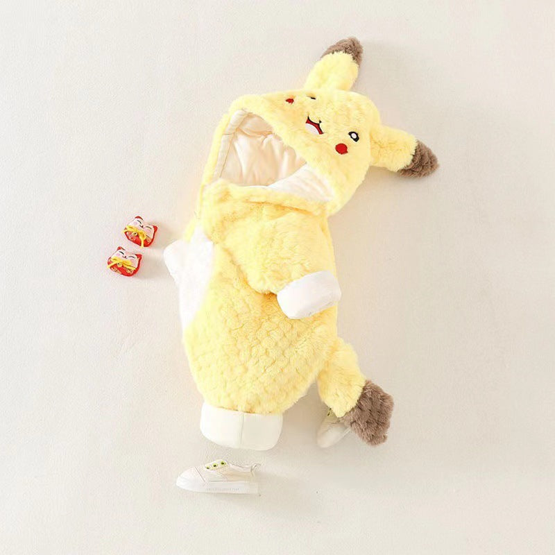 Newborn baby winter cute cartoon clothes, thickened romper/outfit for boys and girls, trendy onesie for crawling and holding