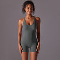 Fashion tight back seamless yoga wear short jumpsuit hip lifting body shaping all-in-one sports fitness jumpsuit