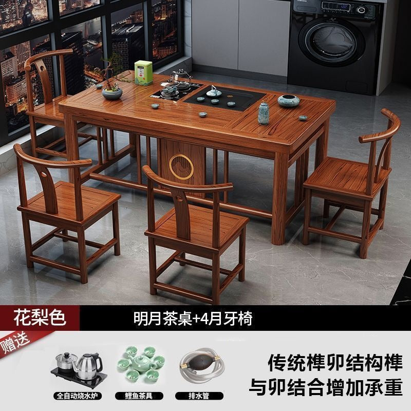 New chinoiserie balcony coffee table solid wood table and chair combination tea table small apartment for home kung fu tea table all-in-one complete set