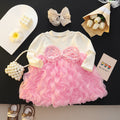 Girls' autumn dress - trendy tutu skirt, new  pink mesh round neck long sleeve princess style sweet dress