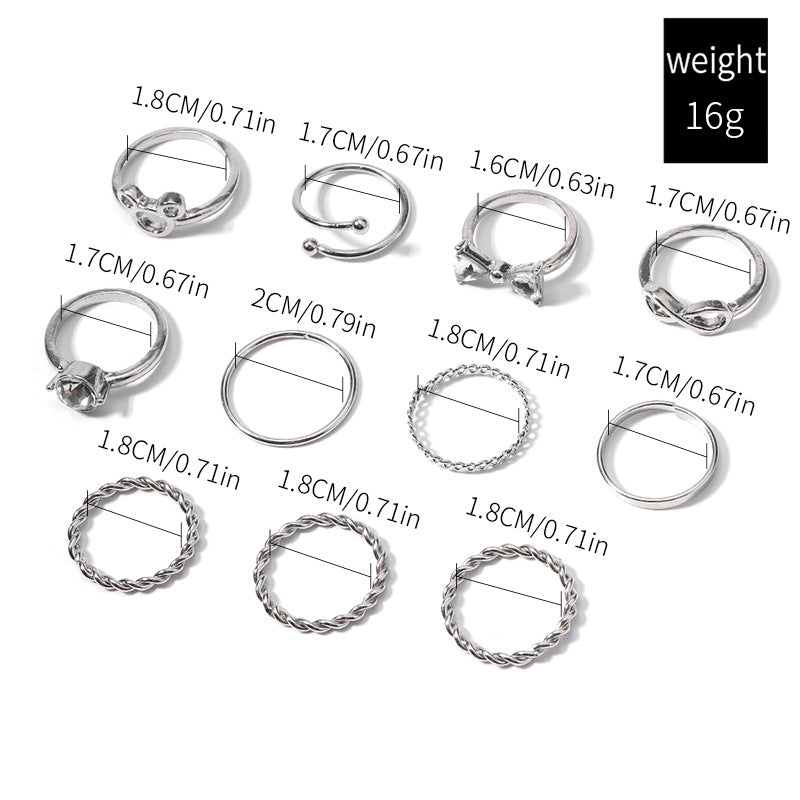 Wholesale bowknot rings: european and american cross-border accessories, women's ins-style niche high-end diamond 10-piece silver jewelry set