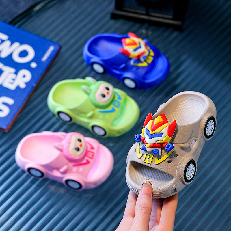 Shiny light-up slippers - kids' cartoon anti-slip slides - boys' home superhero soft sole baby summer slippers