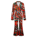 Printed deep v sexy blouse and wide-leg pants two-piece set - women's  european and american autumn fashion casual outfit