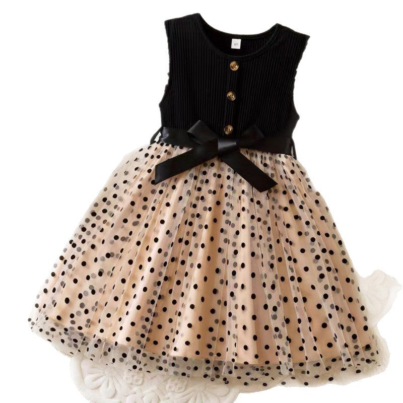 new girls' sleeveless dress - sweet bowknot mesh a-line dress for toddlers and young children - european and american style
