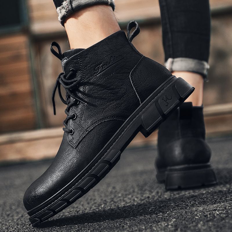 Boots for men 2025 mid-top men's new arrival trendy men's shoes british style workwear leather boots men's high-top leather shoes winter