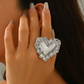 Wholesale heart-shaped rings: european & american cross-border vintage jewelry, statement pieces with a high-end feel, ruffled lace trim, adjustable open band rings
