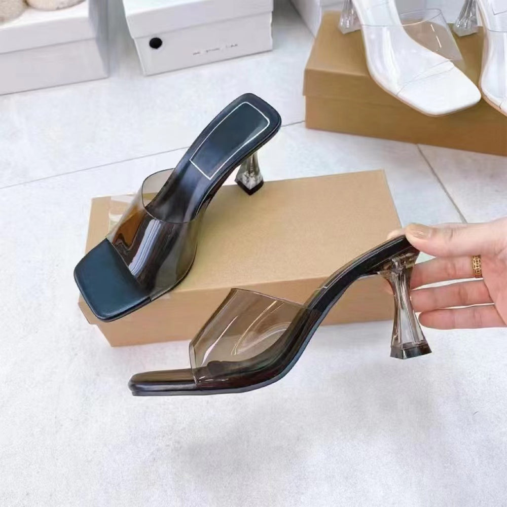Spanish summer outwear 2024 new arrival square toe one-line high heel sandals pure colorfashion office thin heel sandals