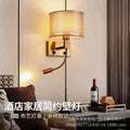 Luxury brass double-layer fabric wall sconce reading spotlight - modern minimalist style for hotel rooms, bedrooms, bedside, and hallways