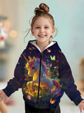 Kids' hoodie jacket, cross-border hot seller: cute cartoon print fashion zip-up hoodie for girls, dropshipping available