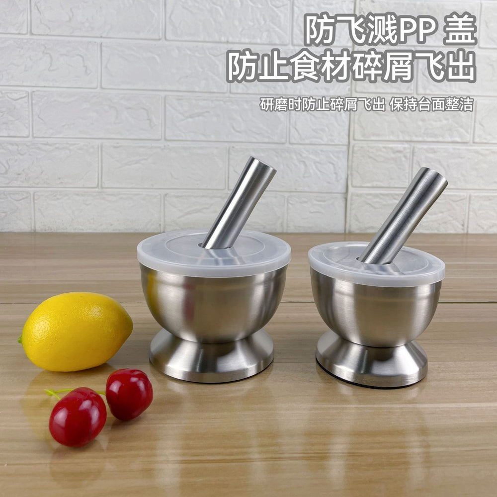 304 stainless steel garlic pounder round grinding jar pounder mold stone mortar pounder with cover medicine mortar