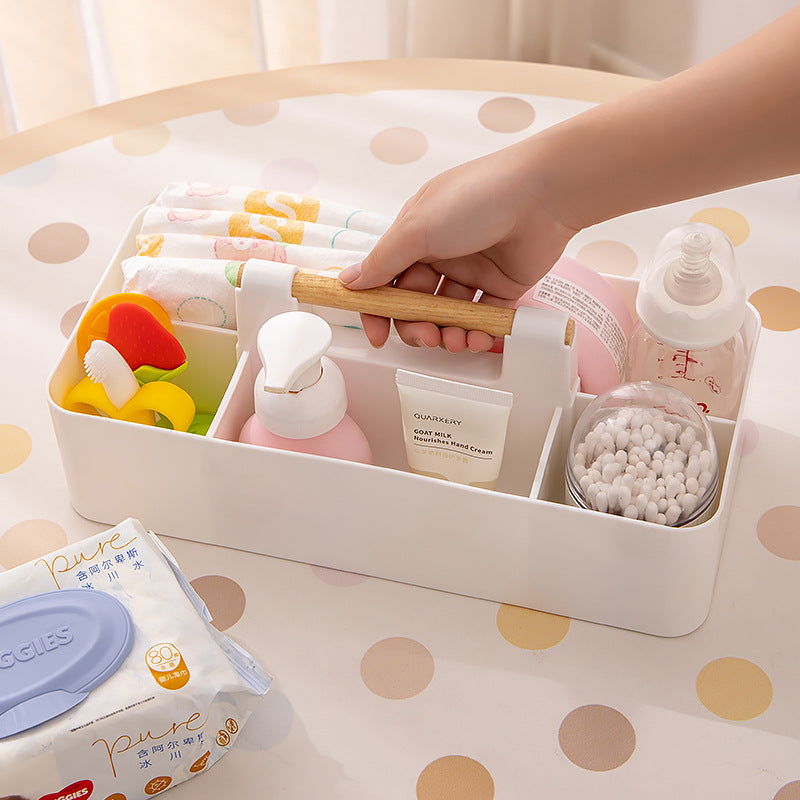 Portable and convenient baby diapers bottle storage box household multi-grid baby care toiletries finishing box