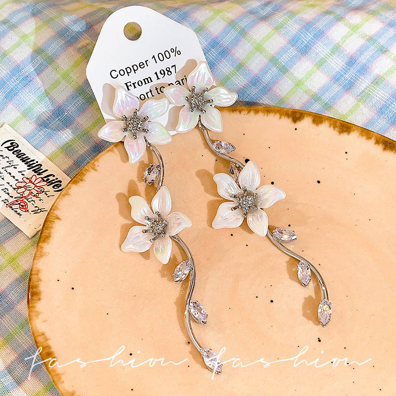 French chic zircon tassel flower stud earrings - perfect for summer getaways, beach photoshoots, and adding a touch of glam to your look
