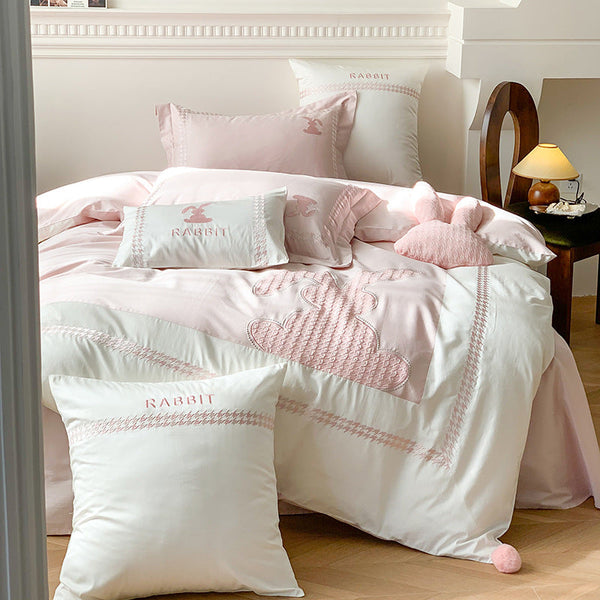 Premium bunny 100s long-staple cotton four-piece set, pure cotton embroidered quilt cover, cotton princess style bedding