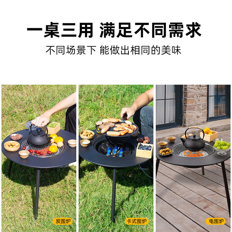 Outdoor bbq grill & tea brewing set - portable, detachable, smokeless patio bbq table - electric & charcoal dual-use grill