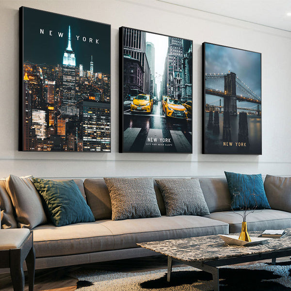 United States New York Architecture Street View Hanging Painting Living Room Dining Room Background Wall Decoration Painting City Street View Poster Mural