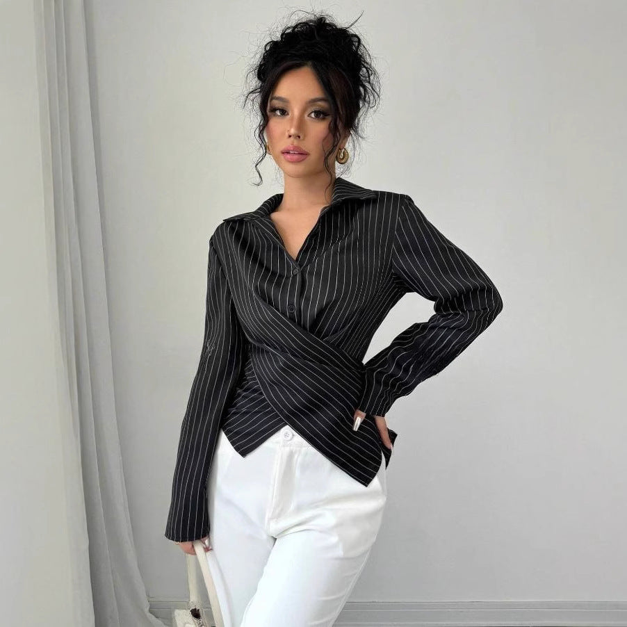 european and american cross-border  new spring sexy fashionable elegant long-sleeved button-down women's blouse