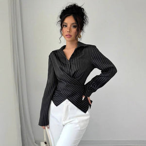 european and american cross-border  new spring sexy fashionable elegant long-sleeved button-down women's blouse