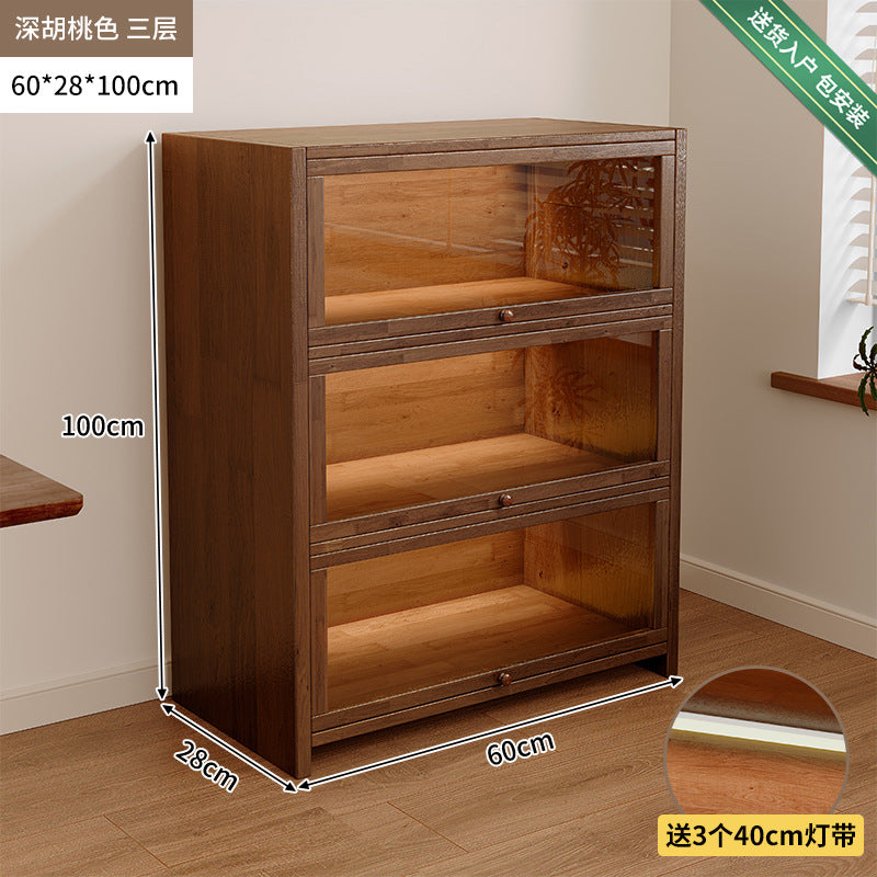 Solid wood dust-proof bookcase integrated against the wall Walnut color storage cabinet Locker Floor storage cabinet Household bookshelf